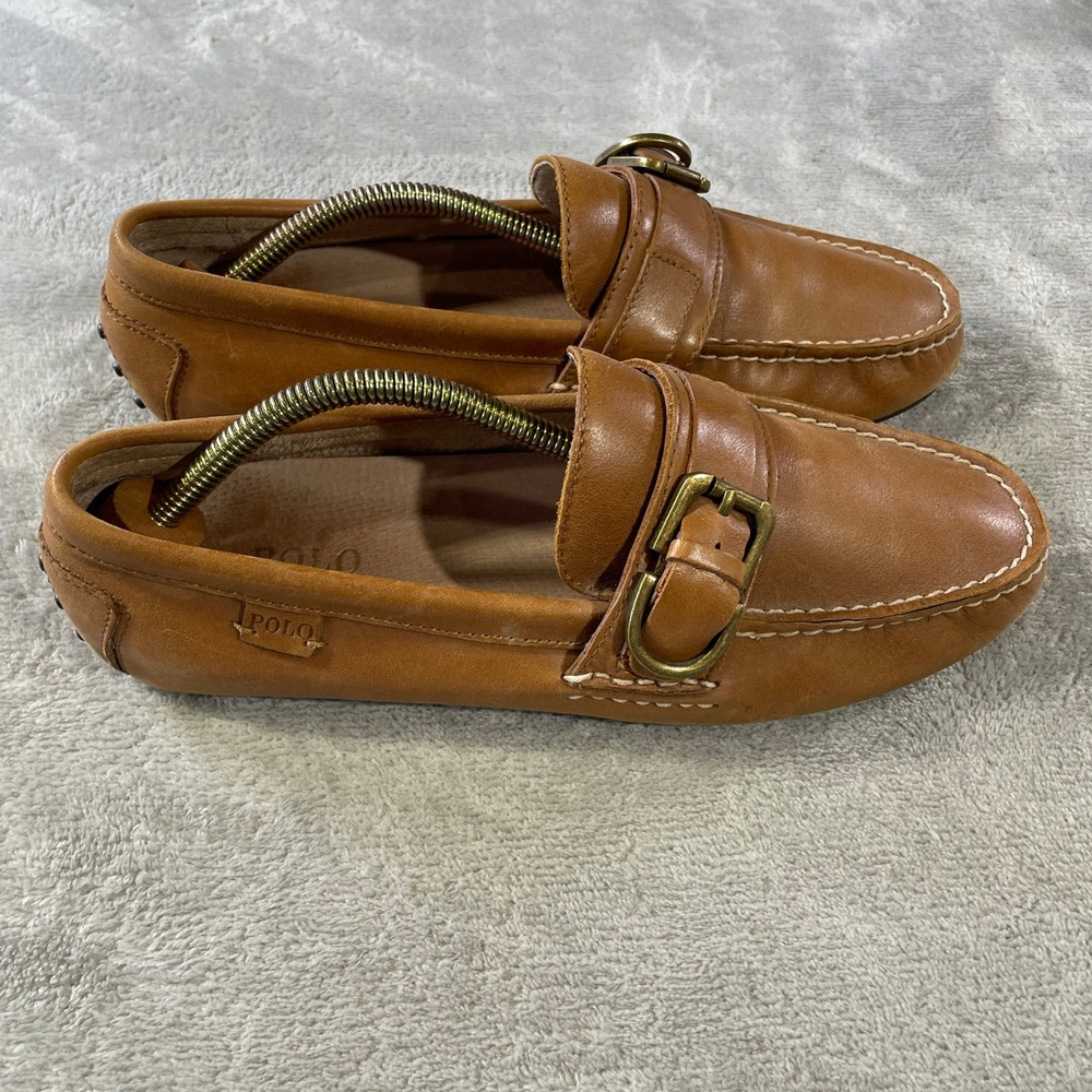 Polo Ralph Lauren Whiteley Driving Moccasin Loafers Mens 8.5 Tan Leather Buckle